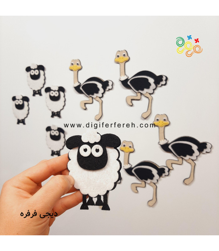 پک عروسک گوسفند و شترمرغ مگنتی - سایز کوچکتر